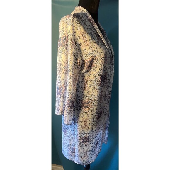 Wallflower Floral Sheer Cardigan Women Large 3/4 Sleeve Sheer Open Front Cottage - Picture 3 of 5